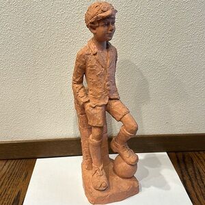 CLAY Sculpture of Boy With Cap and Ball 12”